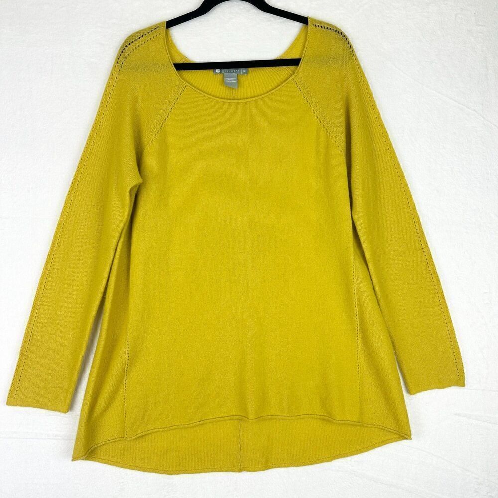 Incashmere Scoop Neck Sweater Size XL Perforated Detail Yellow Quiet Luxury